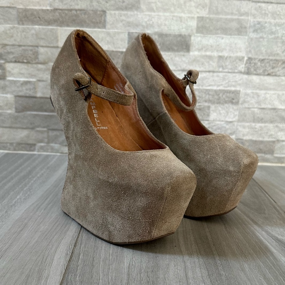 Jeffrey Campbell Nightwalker Platform Shoes- Light Brown Suede- Size 6 - Picture 11 of 12